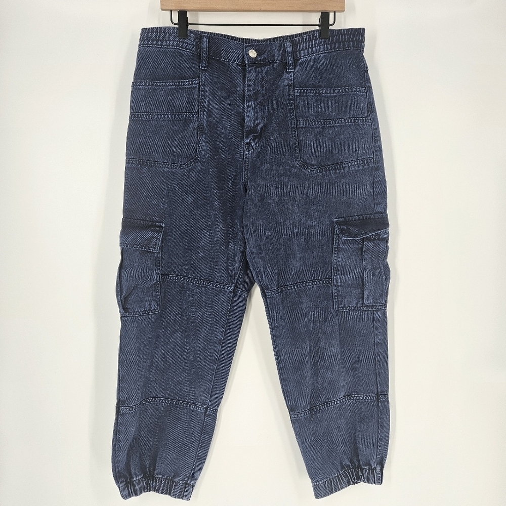 Free People Dark Wash Platoon Denim Cargo Jeans Pants